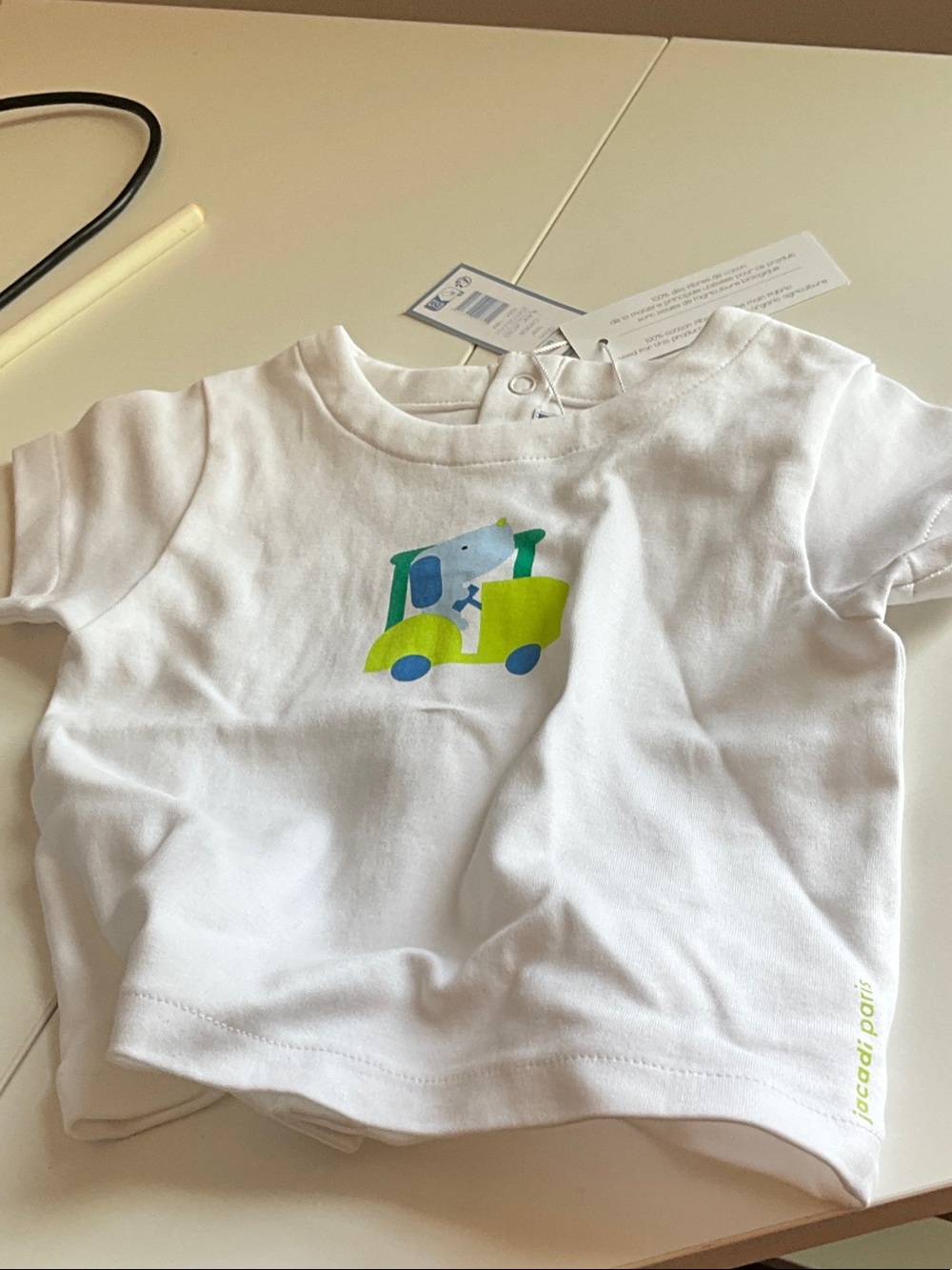 Jacadi White Tee with Green and Blue Truck Graphic / Size 12 month